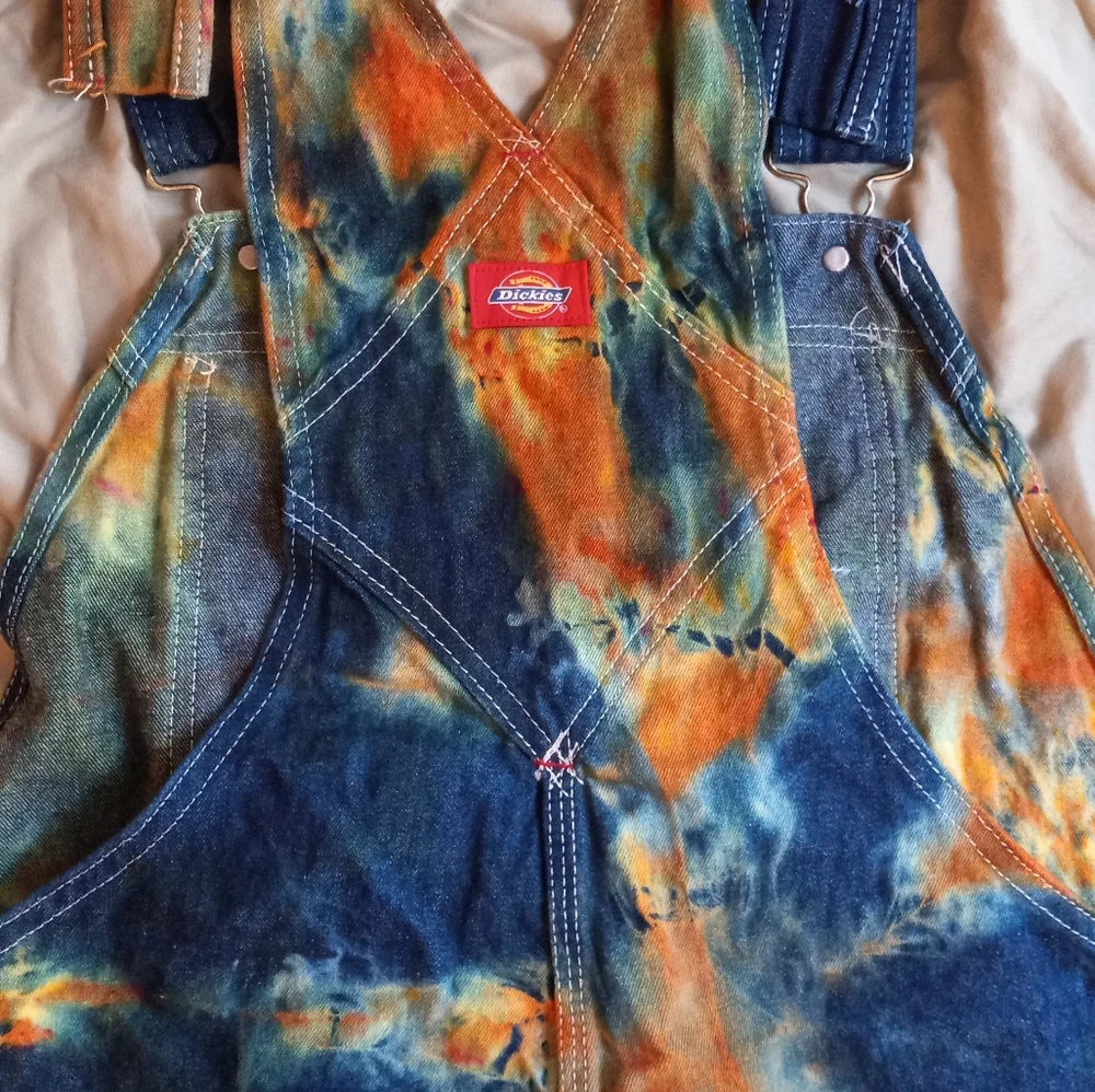 Tie dye Overalls 34×32, Grateful Dead patch Overalls, blue × orange Overalls - Picture 9 of 12